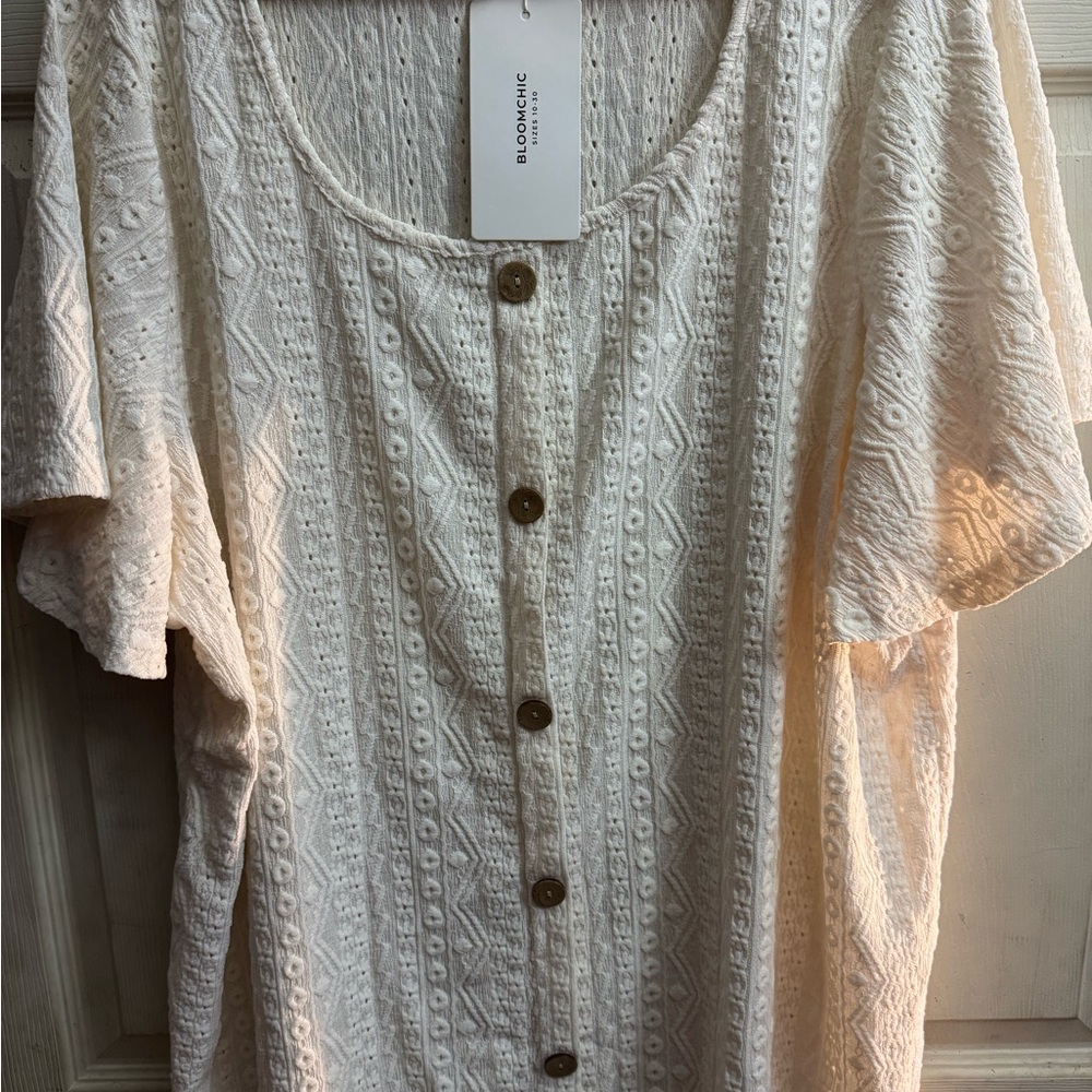 Bloomchic White Embroidered Button Front Blouse S… - image 1